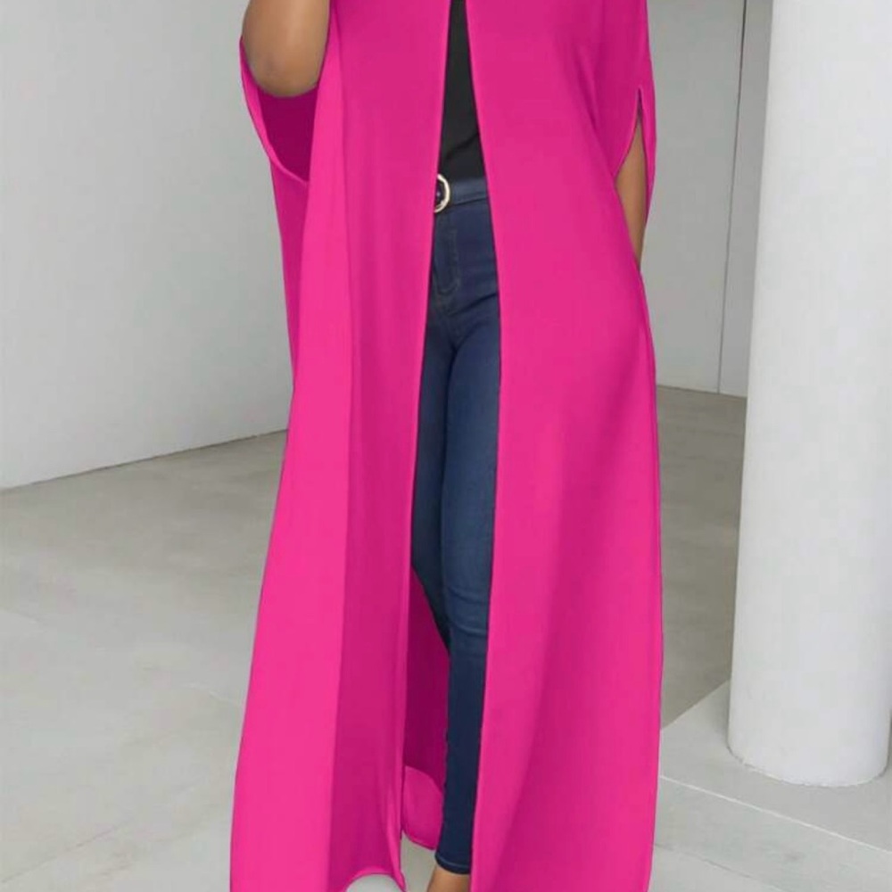 Clasi Women's Casual Solid Color Button Design Batwing Sleeve Super Long Shirt.